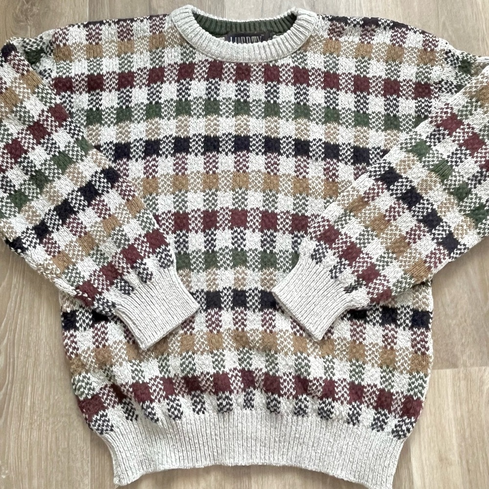 Vintage Liberty Gorgeous Fall Colours Check 100% Cotton Knit Sweater